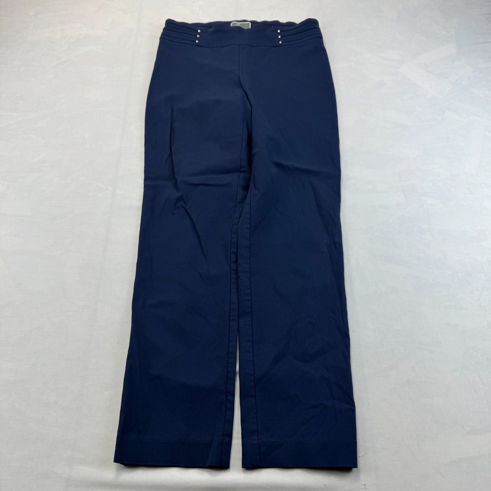 JM Collection Pants Womens Petite PS Navy Blue Stretch Straight Leg Pull On